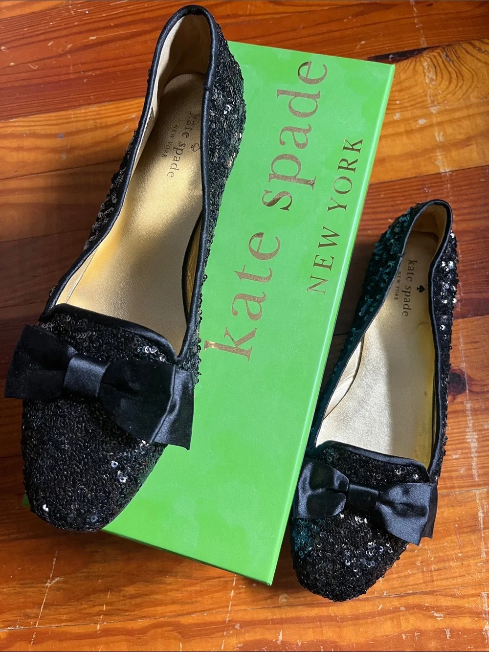 kate spade Black Sequin Bow Flats